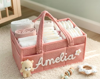 Diaper Caddy Organizer for Changing Table: Custom Name Storage Basket , Gift for Baby Shower