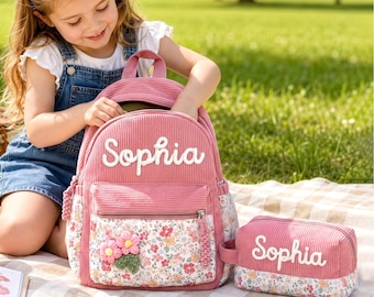 Personalized Mini Kids Backpack – Custom Name Toddler Bag, Corduroy Preschool Backpack, Gift for Girls