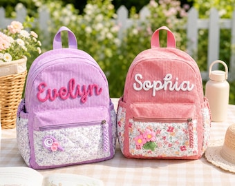 Personalized Kids Backpack – Custom Name Toddler Bag, Corduroy Preschool Backpack, Back To School Gift for Girls