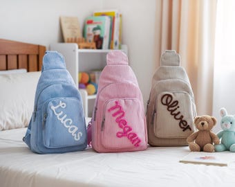 Personalized Belt Bag:  Corduroy Sling Bag,Custom Name Crossbody Purse for Toddlers & Girls