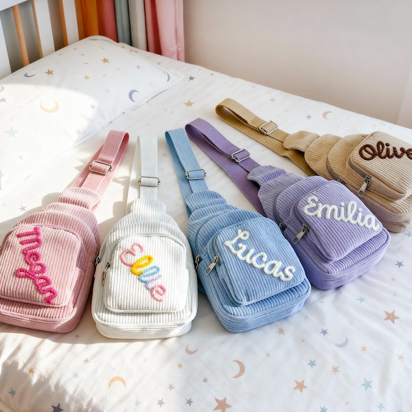 Bolso infantil personalizado con nombre: Mini bolso bandolera de pana suave, regalo de Navidad para niños y niñas