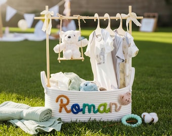 Personalized Baby Gift Basket: Cotton Rope Nursery Organizer