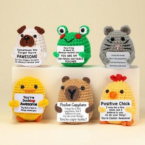 Crochet Cat, Crochet Positive cat, Gifts, Crochet Frog, Handmade Duck, Postive Capybara, Positive Chick, Cute Mouse, Crochet Animal
