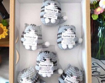 Chat Au Crochet Pour Soutien émotionnel – Mini Peluche Porte-bonheur Avec Carte Positive, Cadeau Encouragement Pour Ami, Collègue, Enfant, Adulte