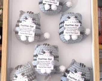 Crochet positif pour chat - Soutien émotionnel - Petit chat positif fait main avec message - Animaux au crochet amusants Kitty, panier de Pâques pour collègues, anniversaire