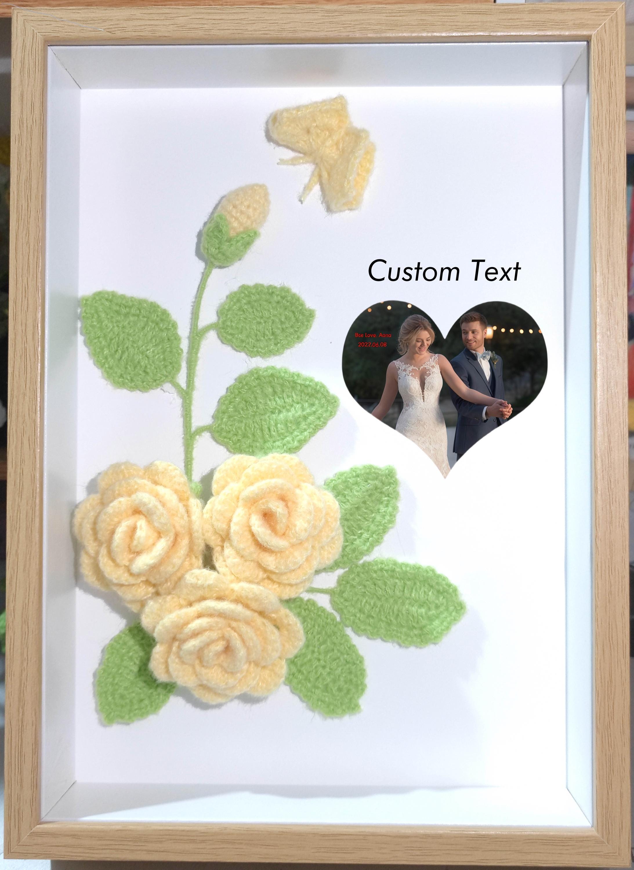Crochet Rose Bouquet Shadow Box, Custom Wedding Photo Frame, Rose
