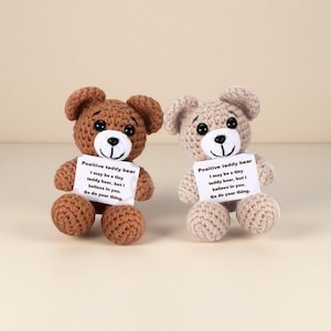 Crochet Positive teddy bear, Crochet  Gifts, Handmade teddy bear, Postive Brown Bear, Positive Chick, Cute teddy bear, Crochet Animal
