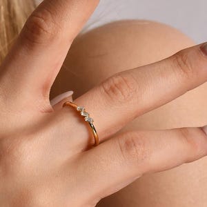Baguette Diamond Wedding Ring, Baguette Trio Diamond Stackable Ring, Minimalist Baguette Ring,14K or 18k Gold Diamond Baguette Ring