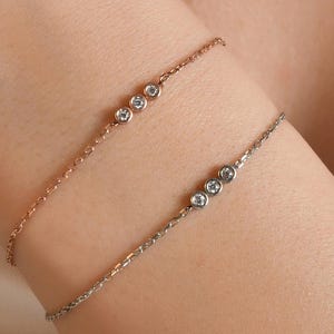 Elegant Tria Diamond Bracelet in 14k Solid Gold, Solitaire Diamond Tria Bezel Setting Bracelet, Minimalist Diamond Bracelet for Women