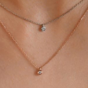 14K Gold Dainty Bezel Solitaire Necklace – Minimalist Diamond Pendant, Everyday Jewelry, Tiny Diamond Gift Necklace,  Dainty Bezel Diamond