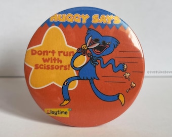 Huggy Wuggy Inspired Large 58mm Button Badge | Poppy Playtime Inspired Pin | Indie Horror game merch | Handmade Button | Bag decoration