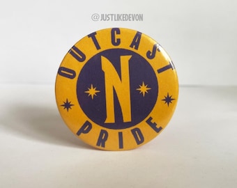 Outcast Pride Inspired Large 58mm Button Badge | Wednesday Pin | Horror Merch | Nevermore Academy | Netflix Show | Wednesday Addams
