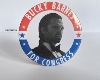 Bucky Barnes For Congress Large 58mm Button Badge | MCU thunderbolts inspired  | winter soldier | Marvel cinematic universe |spoof political