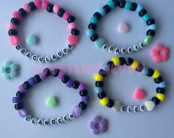 Monster High Inspired Kandi Bracelet | Draculaura, Clawdeen, Cleo, Frankie Inspired | MH Merch | Beaded Friendship Bracelets