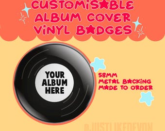 Customisable Album Cover Vinyl Badges 58mm | Music Merch Pin | Gift For Music Lovers | Band Merch | Large Button Badges | Bag Decoration