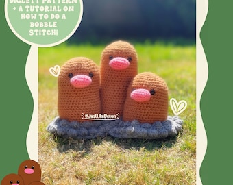 Dugtrio + Diglett PDF amigurumi pattern | pokemon-inspired crochet | pocket monster crochet pattern | English