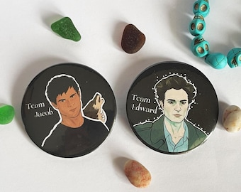 Twilight Inspired Large 58mm Button Badges | Team Edward | Team Jacob | Bookish Pins | Spooky Badges | Vampire | Werewolf | 2000s nostalgia