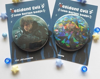 Leon S. Kennedy Inspired Large 58mm Button Badge | Resident Evil 9 Inspired | Holographic | RE | Horror Game Fan Merch