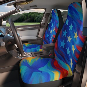 Vibrant Patriotic Car Seat Covers, USA Flag Design, Colorful Seat Protectors, Car Accessories, Gifts for Enthusiasts