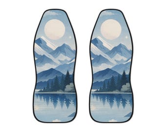 Fundas para asientos de coche con estampado de paisaje montañoso sereno.