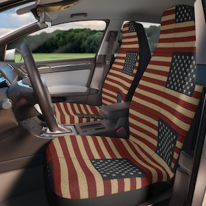 Patriotic Car Seat Covers, USA Flag Design, Customizable Vehicle Accessories, Gifts for Veterans, Road Trip Essentials