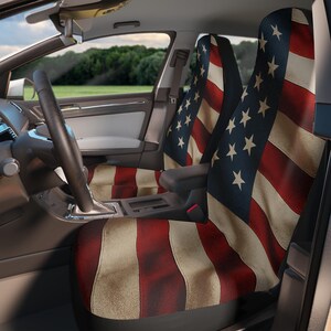 Vintage American Flag Car Seat Covers, Patriotic Car Accessories, USA Flag Seat Protectors, Fun Road Trip Decor, Gifts for Veterans
