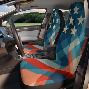 Patriotic Car Seat Covers, USA Flag Print Car Accessories, Comfortable Auto Decor, Gift for Dad, Memorial Day, Independence Day