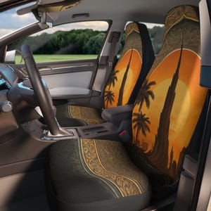 Fundas de asiento de coche con diseño de atardecer en el desierto, decoración automotriz, accesorios para viajes por carretera, regalo para entusiastas de los coches, accesorios únicos para el coche.
