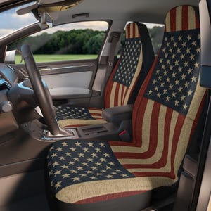 Vintage American Flag Car Seat Covers, Patriotic Auto Accessories, USA Themed Gifts, 4th of July Decor, Car Interior Styling