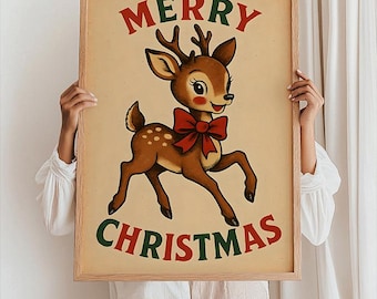 Baby Reindeer Print: Retro Christmas Wall Art (Digital Download)