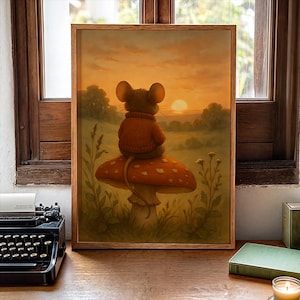 Skurrile Maus Art, Süße Maus Wandbild, Kinderzimmer Maus Druck, Cottagecore Pilz Maus, Cottagecore Maus, Cottagecore Maus Art