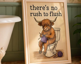 Highland Cow Print, Funny Bathroom Wall Art, Toilet Poster, Digital Download