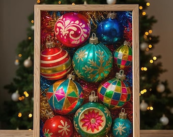 Retro 80s Christmas Ornament Print, Maximalist Holiday Decor (Digital Download)