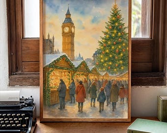 Christmas Market, London Christmas Market Poster, London Print