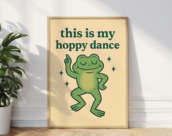 Frog Poster, Retro Dancing Frog Print: 70s Style Cottagecore Art (Digital Download)