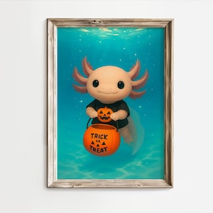 Axolotl Halloween, Halloween Axolotl, Spooky Axolotl, Cute Axolotl Print, Axolotl Printable, Axolotl Art Print, Gift for Axolotl Lovers