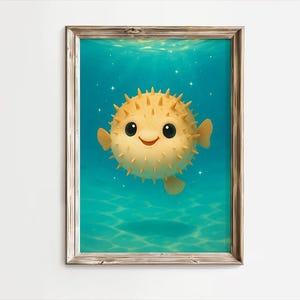 Pufferfish Print, Puffer fish Poster, Cute Sea Creatures Poster, Cute Kawaii Fish Poster, Cute Nursery Fish Print, Fish Download