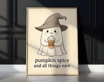 Halloween Ghost Coffee Print, Cozy Fall Kitchen Wall Art (Digital Download)