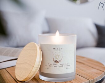 Mabon Candle: Autumn Equinox Ritual, Frosted Glass, Vanilla Scent, Wheel of the Year Collection