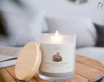 Yule Candle: Winter Solstice Ritual, Frosted Glass, Cinnamon Chai Scent, Wheel of the Year Collection