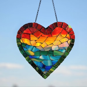 Valentines Heart Suncatcher Window Hanging, Indoor Decor, Valentines Day Gift, Heart Suncatcher rainbow, Heart Ornaments, Healing Vibes