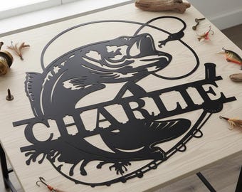 Personalized Bass Fishing Name Sign,Custom Bass Fishing Sign,Personalized Bass Decor,Bass Fishing Wall Art,Fishing Metal Name Sign,Room Art