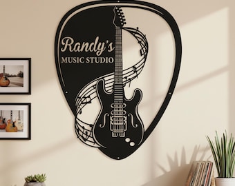 Personalized Guitar Studio Sign,Custom Music Studio Decor,Musician Guitar Wall Art,Guitar Lover Music Decor,Guitar Art Music Room Sign