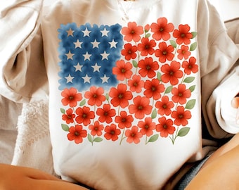 Flower Brushstroke America Flag Png, American Flag Floral Png, 4th July Png Design, Jesus Christian Png, USA Flag, Patriotic Png, Girly png