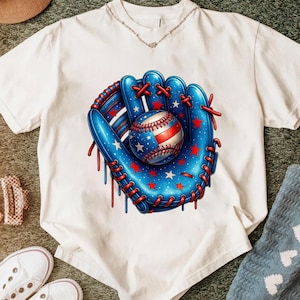 Baseball Ice Cream Drip PNG – Patriotic USA Baseball, American Flag Ball, 4th of July Baseball Glove, July 4th Shirt Design