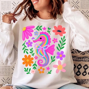 Coquette Seahorse PNG, Fisherman Aesthetic Png, Beach Png, Seahorse Png,Summer Vibes Png, Boho Floral Seahorse Png, Preppy Summer Shirt PNG