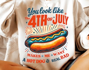 You Look Like the 4th of July PNG, Retro America Hot dog Png, Brushstroke 4th July Png, USA Png, Fourth of July Png, Independence Day Png