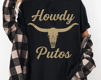 Hola Putos PNG, diseño divertido de camisa vaquera, Nashville Retro PNG, jerga española Hola Putos, archivo de sublimación vaquero vintage