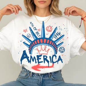 4th of July Statue of Liberty PNG, USA Flag, American Girl Shirt, Graffiti America Sublimation, Patriotic July 4th PNG Design