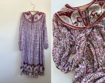 vintage 1970s Indian cotton gauze block print dress